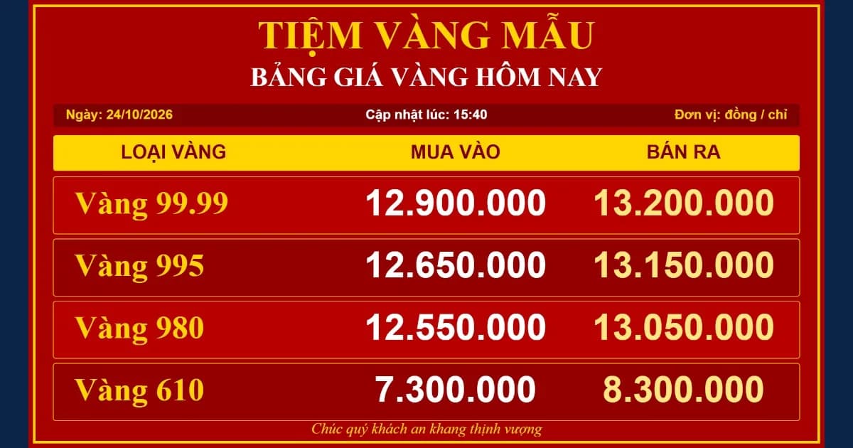 Bảng giá vàng hiển thị trên tivi tại quầy