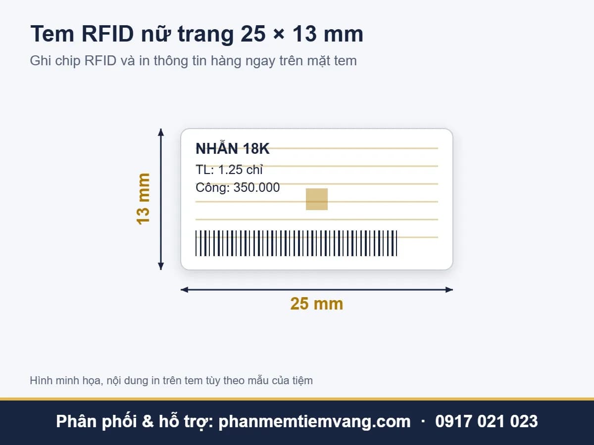 Tem RFID nữ trang kích thước 25 × 13 mm